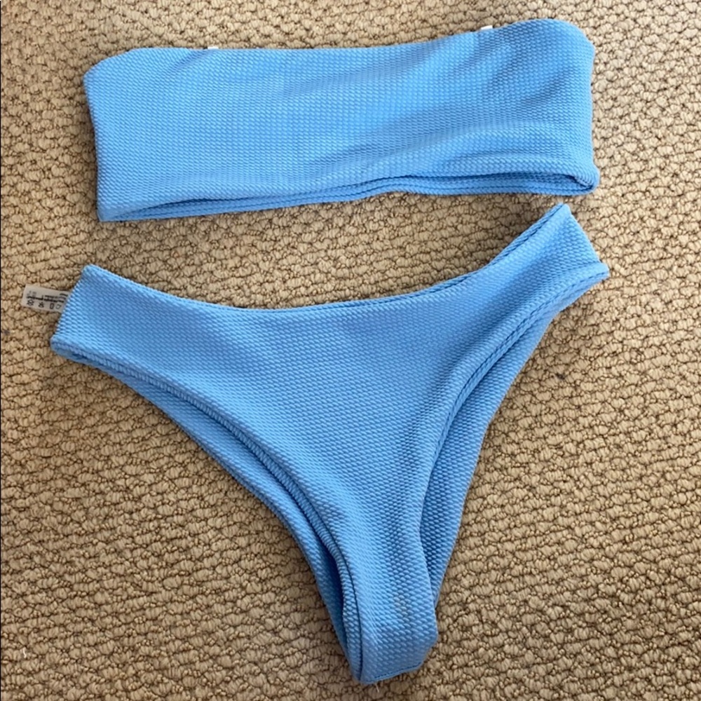 blue strapless bikini set